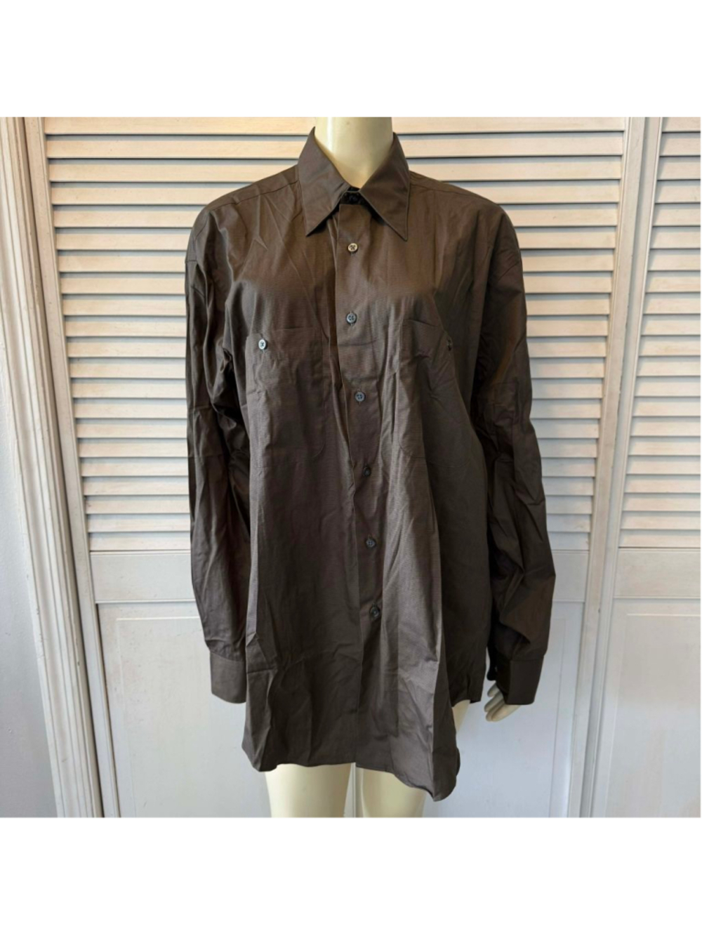 FUBU Men’s Button-Up Dress Shirt Long Sleeve Brown Classic Fit Dual Pocket
